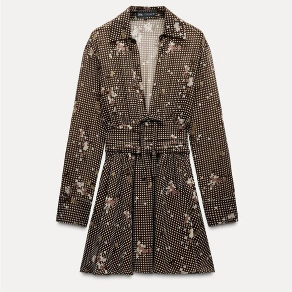 ZARA PRINTED SHIRT DRESS - Picture 1 of 9